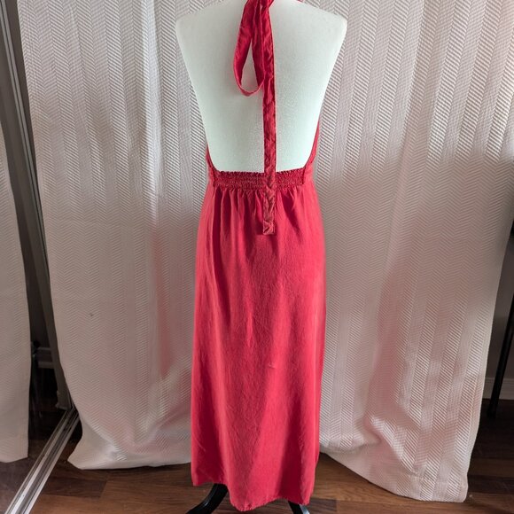 Anthropologie Cloth & Stone Halter Maxi Dress Size XS Small Faded Red Side Slit - Picture 5 of 15